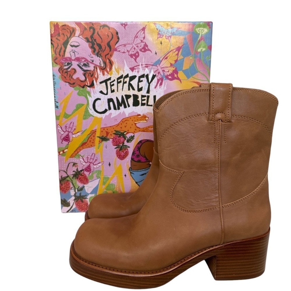 Jeffrey Campbell Chunky Western Ankle Boots Womens 10 Ridin Natural Leather